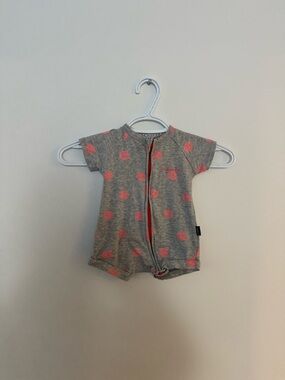 Bonds Grey Short-Sleeve Romper with Pink Polka Dots